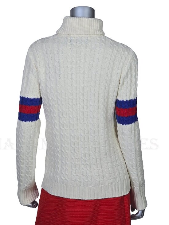 GUCCI SWEATER IVORY WOOL CASHMERE CABLE KNIT TURTLENECK sz M MEDIUM - Picture 13 of 16